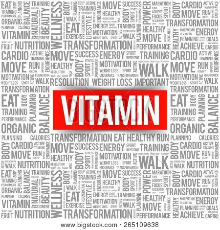 Vitamin Word Cloud Collage, Health Concept Background