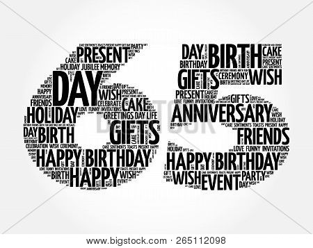 Happy 65th Birthday Word Cloud Collage Concept