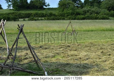 Tradition Scythe For Mowing The Green Grass On Meadow