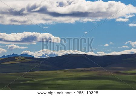 Rolling Green Agricultural Fields With Mountains In The Background - Caledon, Western Cape - South A