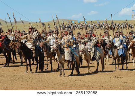 Ulaanbaatar, Mongolia - August 17, 2006: Unidentified Mongolian Horse Riders Take Part In The Tradit