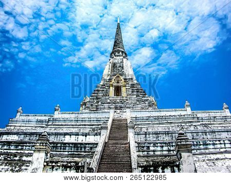 Ayutthaya, Thailand April 01. 2009, Chedi Phukhao Thong, Big Pagoda In Ayutthaya Historical Park, Ay