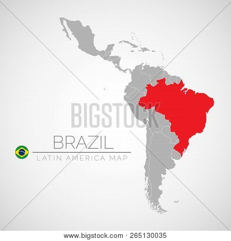 Map Of Latin America With The Identication Of Brazil. Map Of Brazil. Political Map Of America In Gra