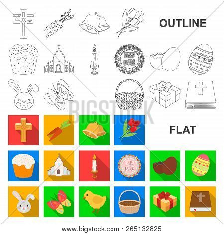 Easter Is A Christian Holiday Flat Icons In Set Collection For Design. Easter Attributes Vector Symb