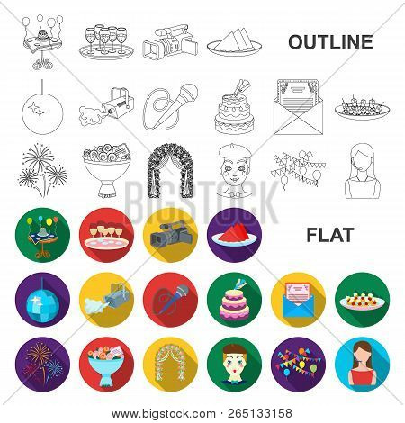 Event Organisation Flat Icons In Set Collection For Design.celebration And Attributes Vector Symbol 
