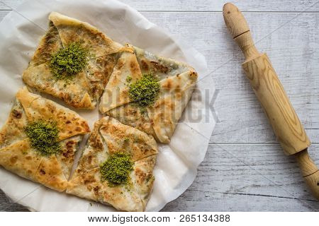 Turkish Dessert Katmer With Rolling Pin.