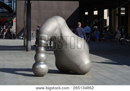 Abstract art.Platform and train view on Oslo central station. Oslo Central Station (Sentralstasjon) is main railway station in Oslo. June 17. 2018. Oslo,Norway