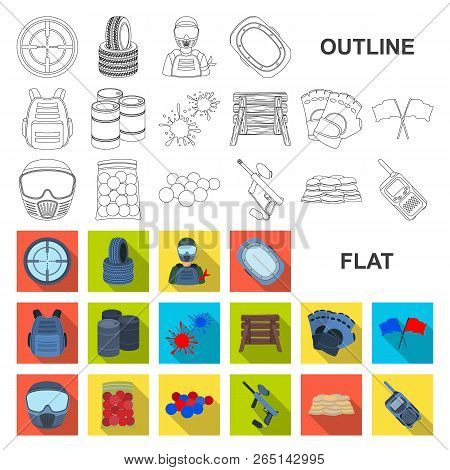 Paintball, Team Game Flat Icons In Set Collection For Design. Equipment And Outfit Vector Symbol Sto