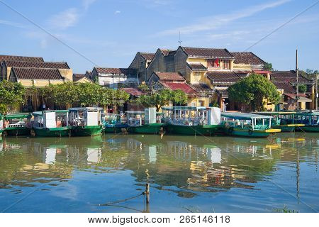 Sunny Morning On The Thu Bon River. Hoi An, Vietnam