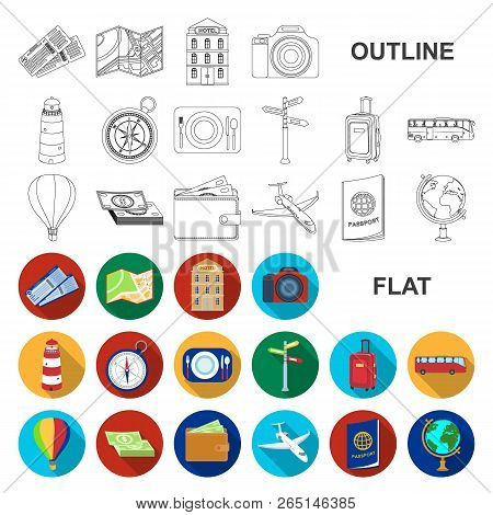 Rest And Travel Flat Icons In Set Collection For Design. Transport, Tourism Vector Symbol Stock Web 