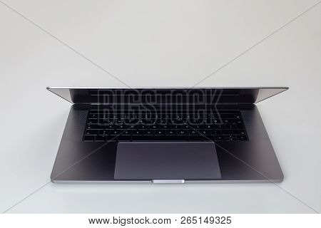 New High-speed Thin Grey Aluminum Laptop Computer Notebook Front View With Touchpad, Keyboard  Isola