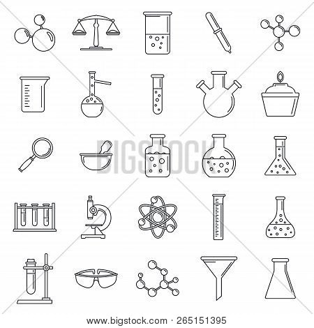 Science Laboratory Icon Set. Outline Set Of Science Laboratory Icons For Web Design Isolated On Whit