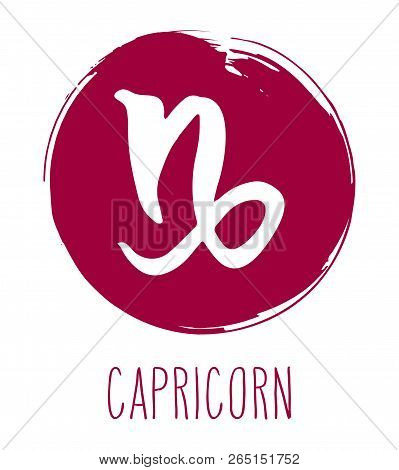 Capricorn Hand Drawn Zodiac Sign. Astrology Design Element. Vector Graphic Illustration In Red Freef