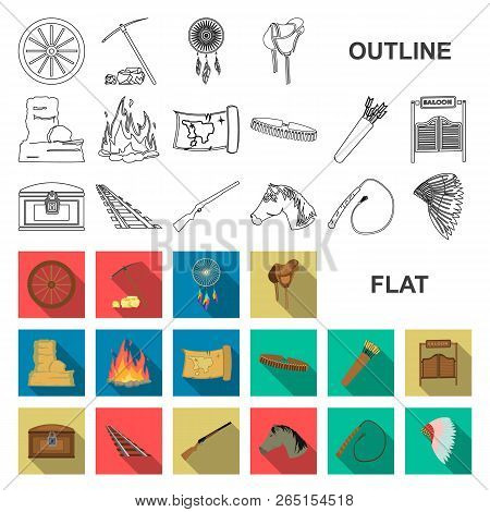 Attributes Of The Wild West Flat Icons In Set Collection For Design.texas And America Vector Symbol 
