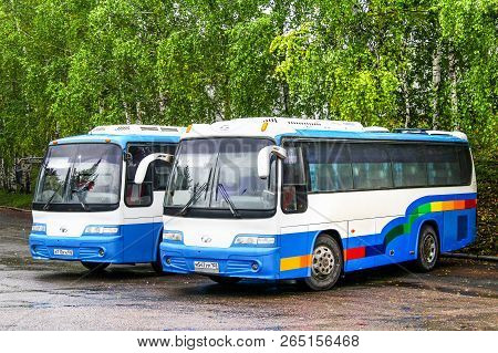 Ufa, Russia - September 29, 2011: Small Intercity Buses Daewoo Bh090 Royal Star In The City Street.