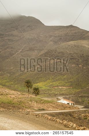 Small traditional house along side macadam road to Cofete beach, Fuerteventura.