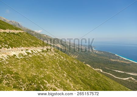 View From Llogara Pass To The Cikes Mountains In Albania.