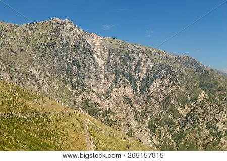 View From Llogara Pass To The Cikes Mountains In Albania.