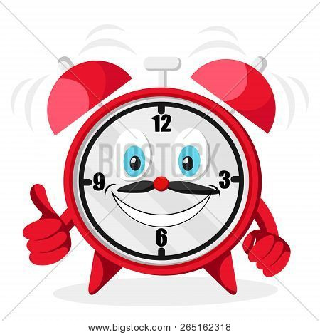 The Alarm Clock Smiles And Shows Like On A White.