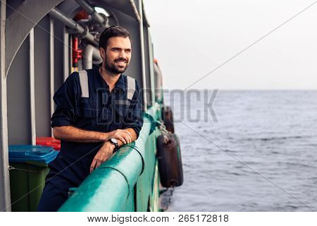 Marine Deck Officer Or Chief Mate On Deck Of Vessel Or Ship