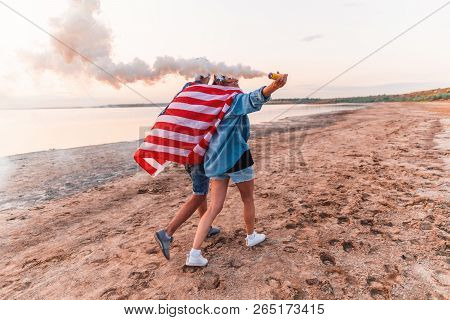 American Couple With Hand Flare Or Fusee