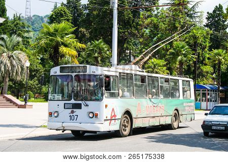 Sukhum, Abkhazia - July 23, 2009: Old Trolleybus Ziu 682 In The City Street.