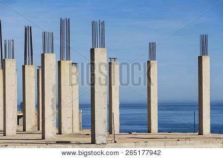 Concrete Pillars With Sea In The Background, Concrete Formwork
