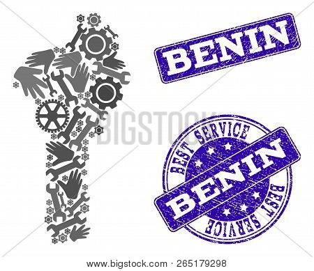 Best Service Composition Of Mosaic Map Of Benin And Blue Unclean Seals. Mosaic Map Of Benin Designed