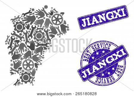Best Service Combination Of Mosaic Map Of Jiangxi Province And Blue Grunge Seal Stamps. Mosaic Map O