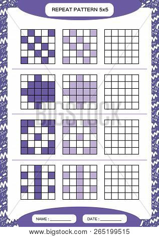 Repeat Purple Pattern. Cube Grid With Squares. Special For Preschool Kids. Worksheet For Practicing 