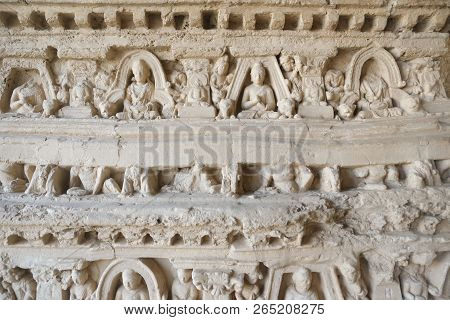 Bas-relief Of Buddha And Monks On The Stupa At Jaulian Monastery, Taxila.