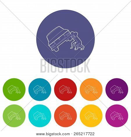 People Overturned Car Icons Color Set Vector For Any Web Design On White Background