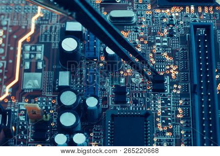 Printed Circuit Board Assembly. Smd Components Mounting.  Technology And Programming Concept.