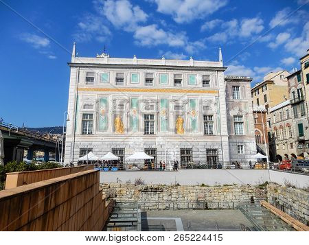 Genoa, Italy, March 25, 2018 - View Of Palazzo San Giorgio, (st. George Palace), In The Old City Of 
