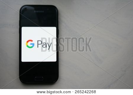 Rzeszow, Poland - 25/10/2018 -  Google Pay/ Gpay Logo App On  Samsung Phone Screen