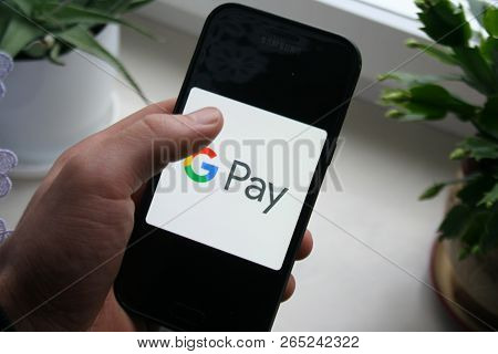 Rzeszow, Poland - 25/10/2018 -  Google Pay/ Gpay Logo App On  Samsung Phone Screen