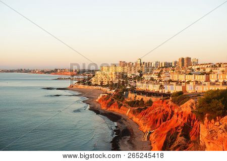 Orihuela Costa, Alicante, Spain - October 25, 2018: View To Red Cabo Roig Coast