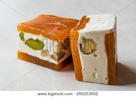 Mini Cube Helva Or Halva With Pistachio And Apricot Flavor
