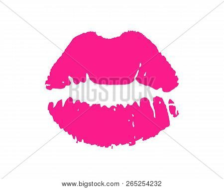 Glamour Pink Lips Imprint Isolated On White Background. Charming Lipstick Kiss Vector Illustration. 