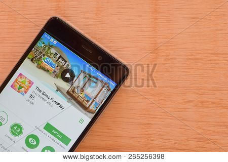 Bekasi, West Java, Indonesia. October 27, 2018 : The Sims Freeplay Dev App On Smartphone Screen. The