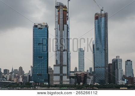 New York, Usa - June 1, 2018: View Of New High Rise Developments In Hudson Yards By Pier 76 In Manha