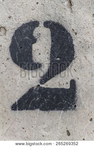 Number Two Painted Stencil On Concrete Wall, Number Two, Number 2
