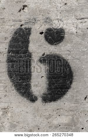 Number Six Painted Stencil On Concrete Wall, Number Six, Number 6
