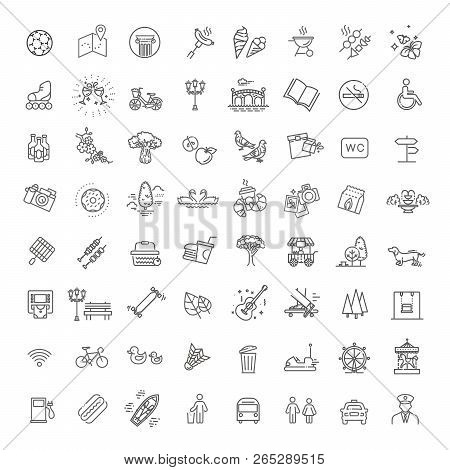 City Park Icons Set. The Open Plot Of Land For Recreation