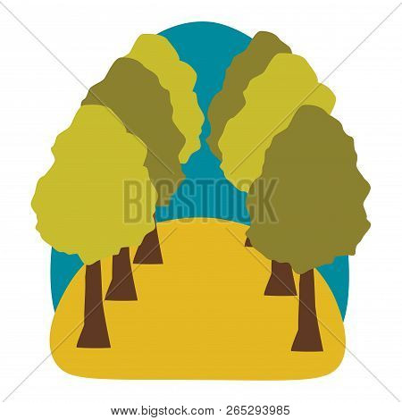 Sticker Summer Alley With Trees Isolated On White Background. Vector Illustration.