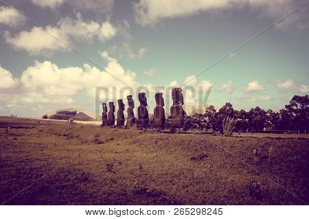 Moais Statues, Ahu Akivi, Easter Island, Chile