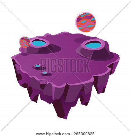 Cartoon Stone Isometric Island With Craters For Game, Vector Illustration