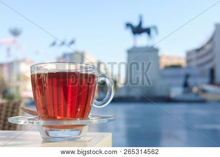 Drinking Turkish tea  in Ulus Square - Ankara, Turkey