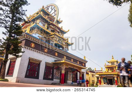 Bylakuppe, Karnataka, India - January 9, 2015: Entrance Temple Building And Small Meditation Temple 