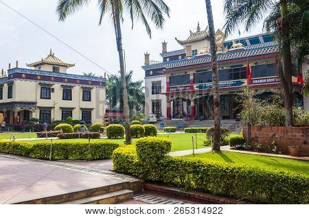 Bylakuppe, Karnataka, India - January 9, 2015: The Entrance Park To The Golden Temple On The Territo